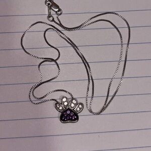 Silver Paw Pendant Necklace with Purple and Clear Stones - Women